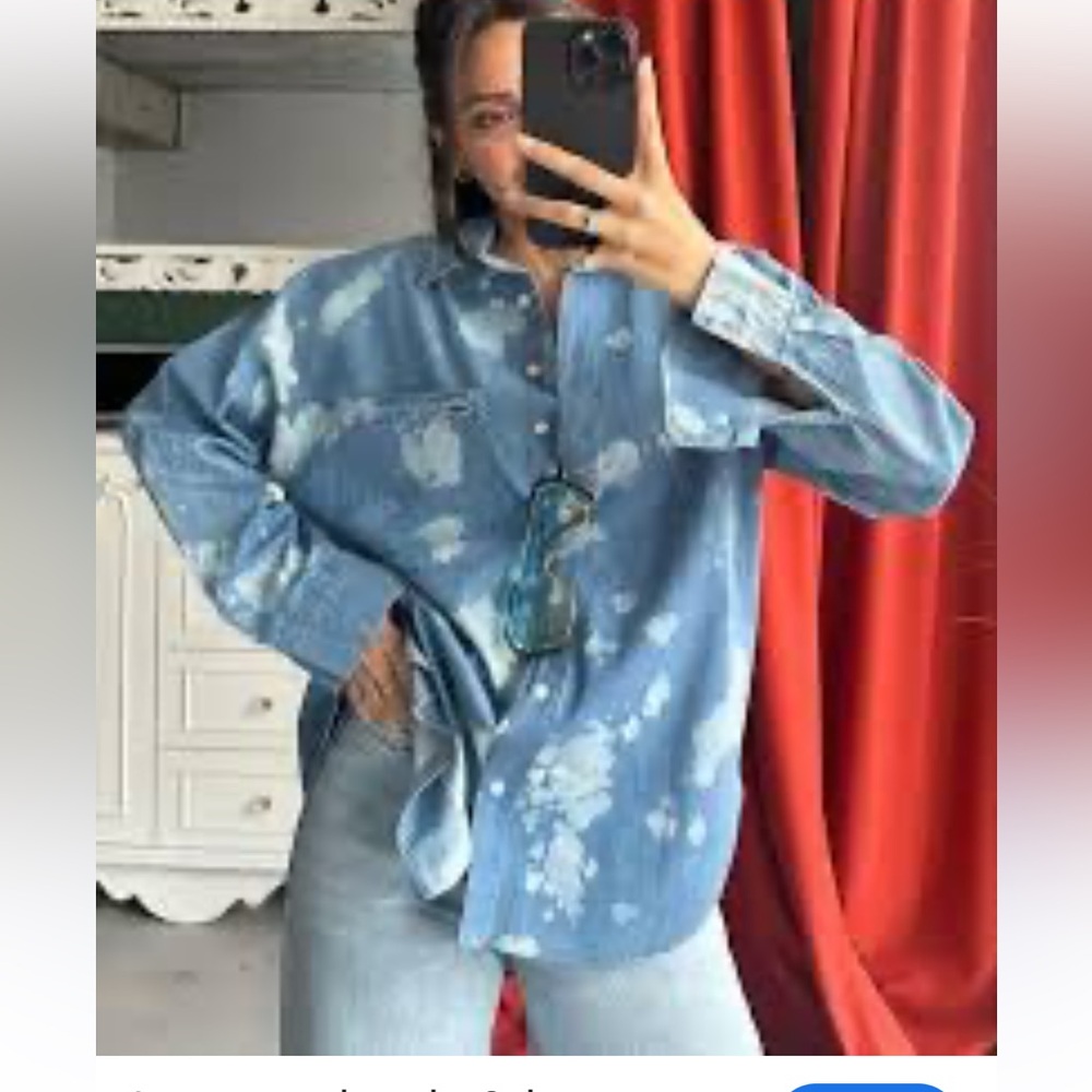 Eddie Bauer VTG Fade Floral Distressed (look) Chambray Button Up Shirt-EUC-Sz L